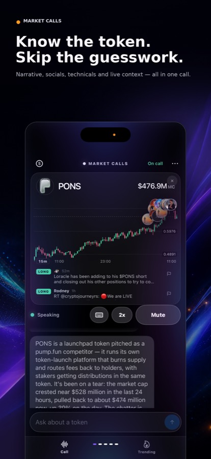 A token explained on a call, with the chart and the posts that moved it